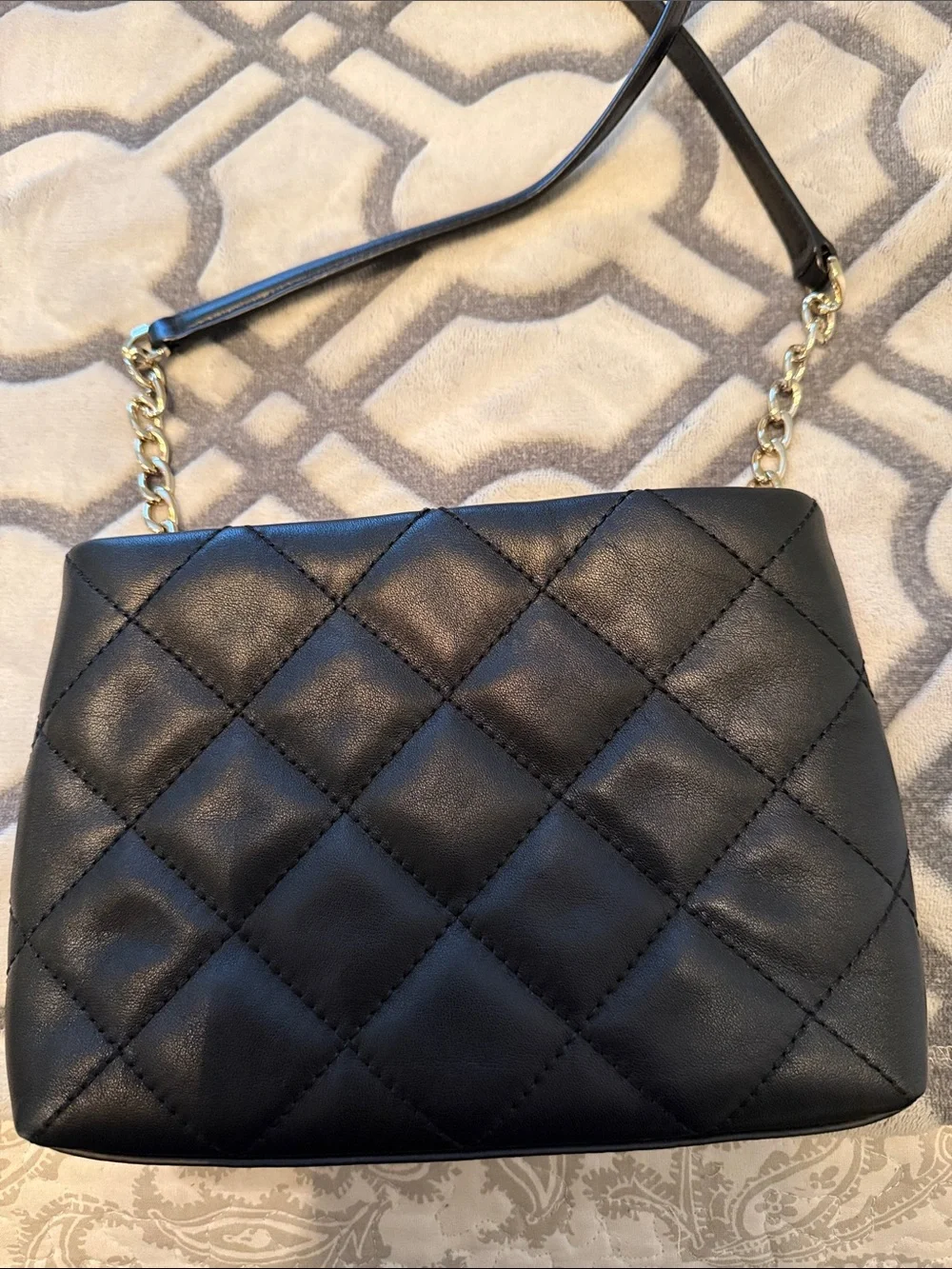kate spade Black Quilted Leather Crossbody with Gold Chain Accent